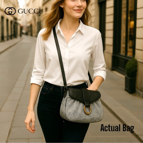 Gucci Handbags - Gucci Black and Gray Crossbody Bag with Structured Design